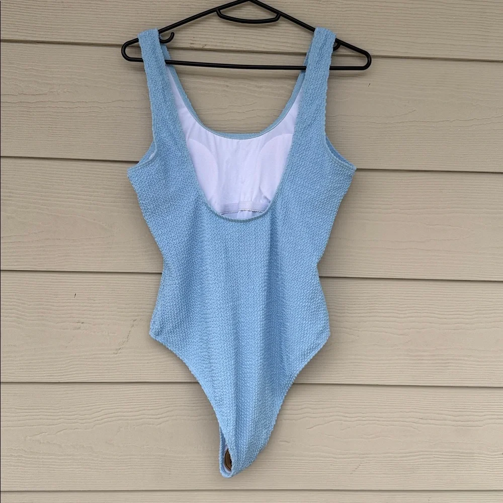 NWOT One Piece Solid Ribbed Monokini Scop Neck Low Back Swimsuit Bathing Suit - Picture 4 of 5